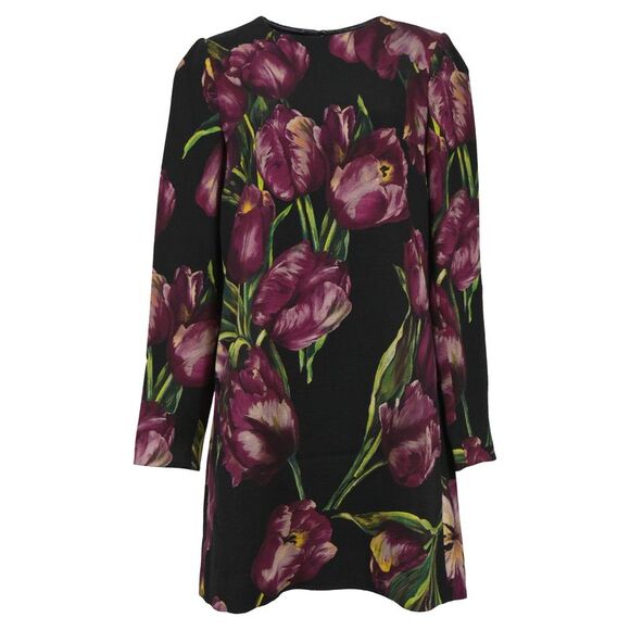 Dolce & Gabbana Black Giraffe Print Shift Mini Dress